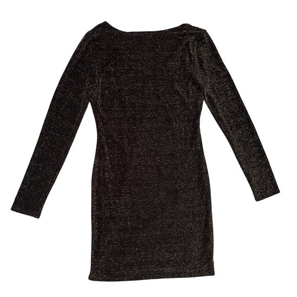 Forever 21 Black Metallic Shimmer Bodycon Mini Dress Size L V-Neck Party Glam - Picture 13 of 14